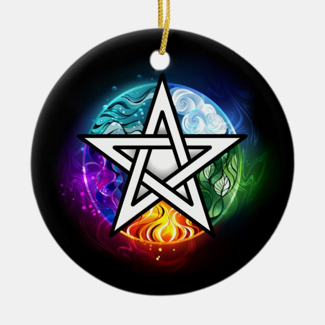 Wiccan pentagram ceramic ornament (Front)