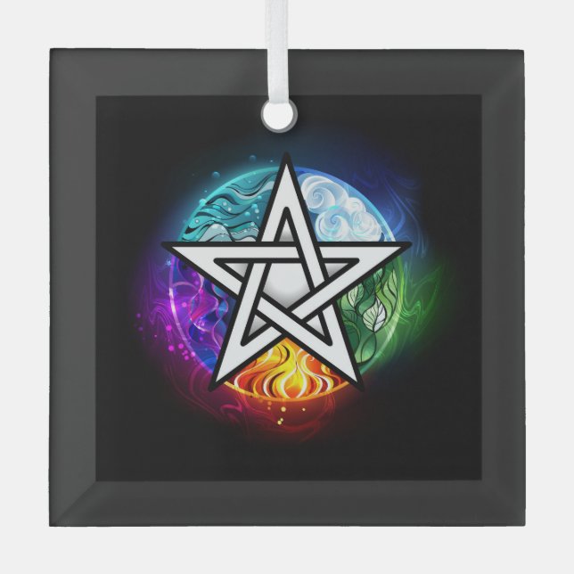 Wiccan pentagram glass ornament (Front)