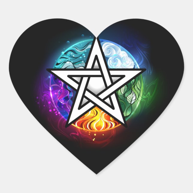 Wiccan pentagram heart sticker (Front)