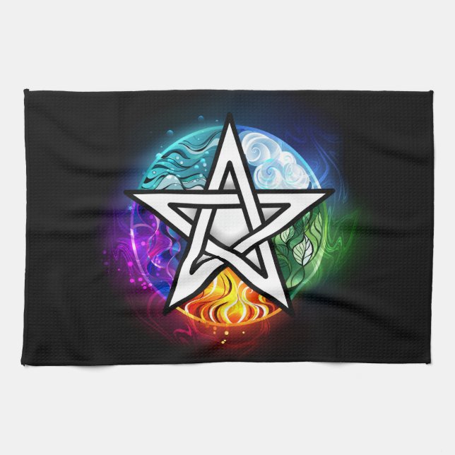 Wiccan pentagram kitchen towel (Horizontal)