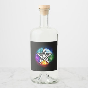Wiccan pentagram liquor bottle label