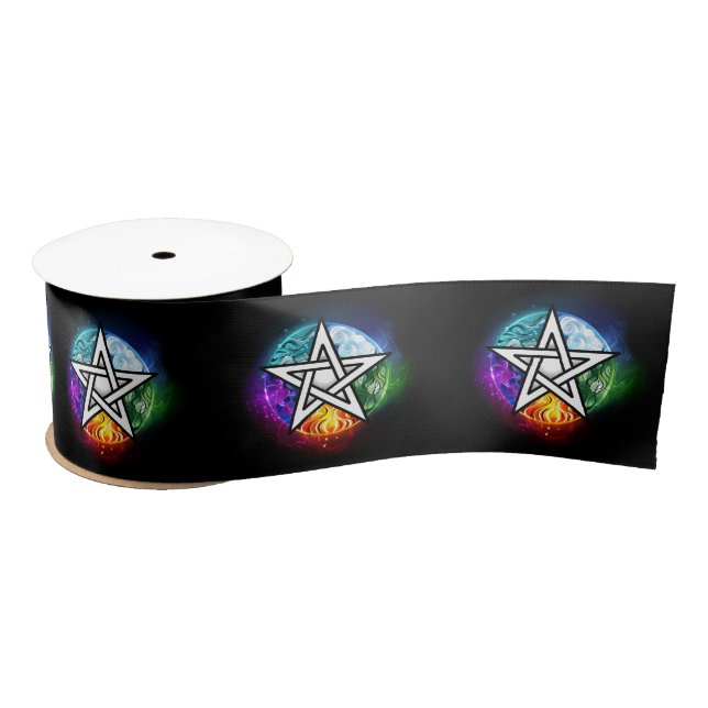 Wiccan pentagram satin ribbon (Spool)