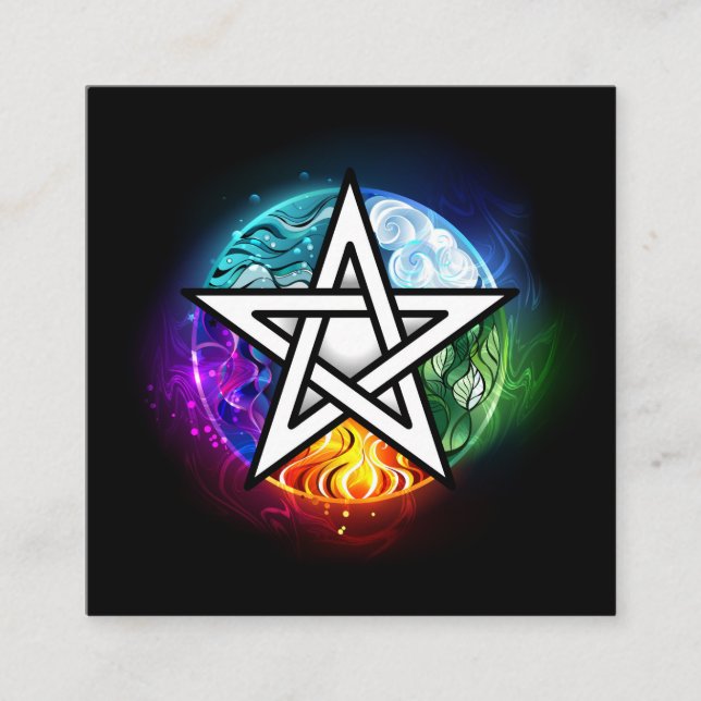 Wiccan pentagram square business card (Front)