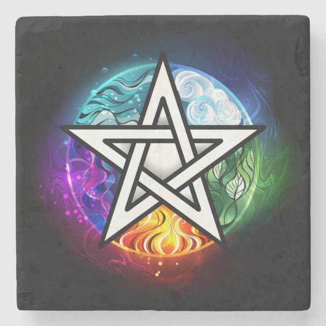 Wiccan pentagram stone coaster (Front)
