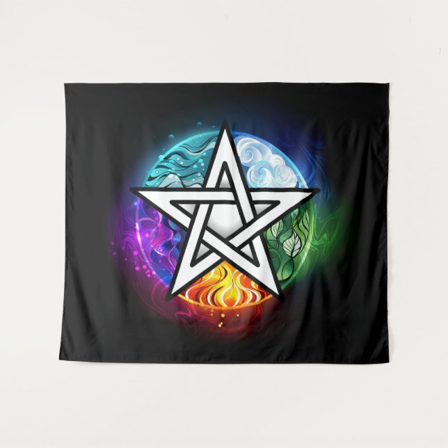 Wiccan pentagram tapestry (Front (Horizontal))