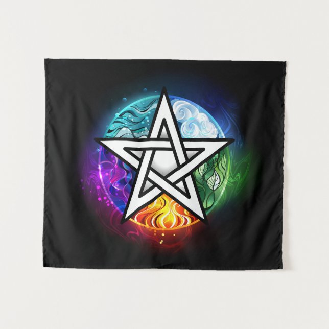 Wiccan pentagram tapestry (Front (Horizontal))