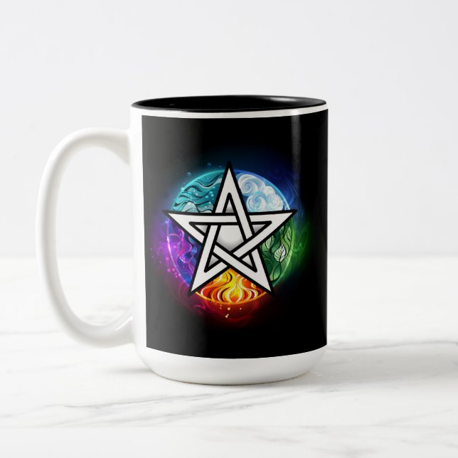 Wiccan pentagram Two-Tone coffee mug (Left)