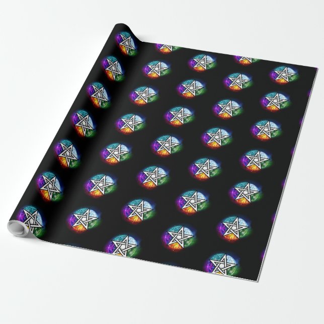 Wiccan pentagram wrapping paper (Unrolled)