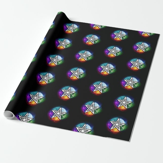 Wiccan pentagram wrapping paper (Unrolled)
