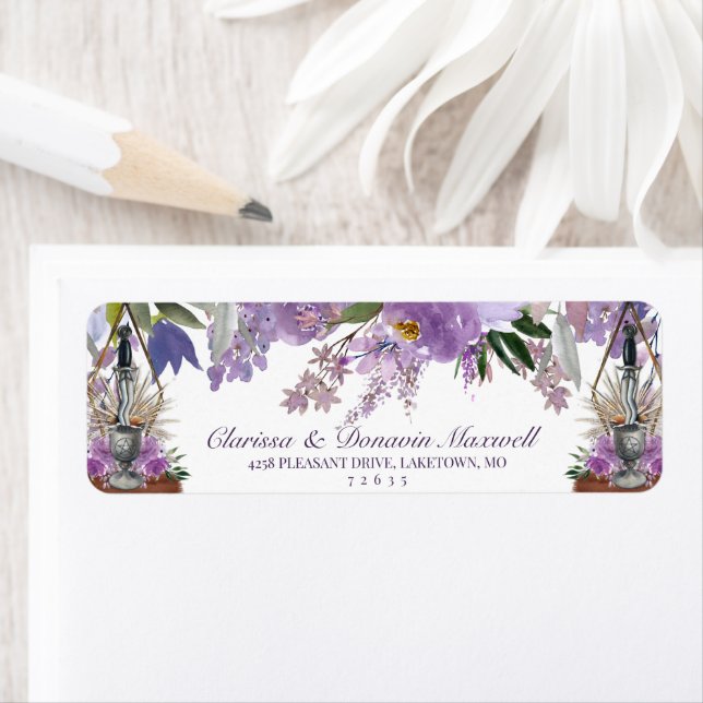 Wiccan Rite Union Purple Floral Adresse de retour (En situation)
