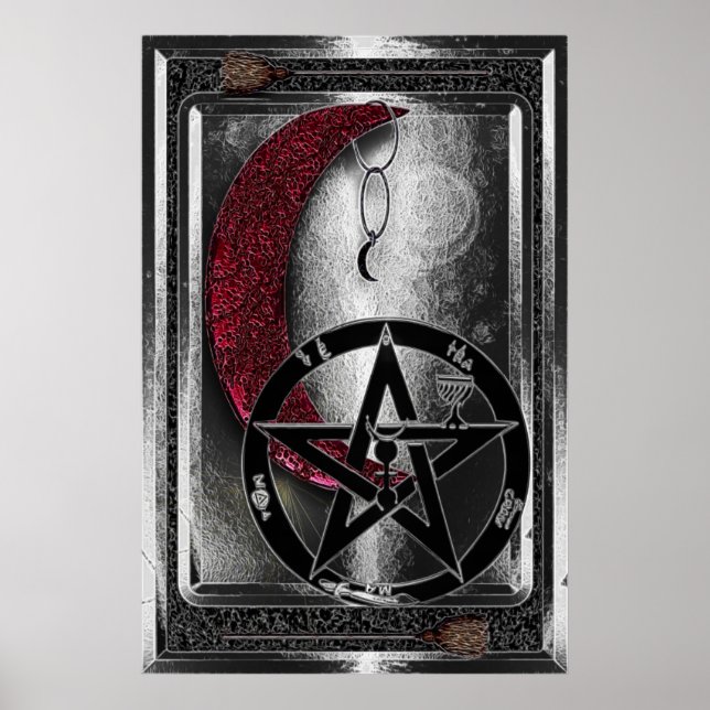 Wiccan Silver Cresent Moon & Pentacle Poster (Front)