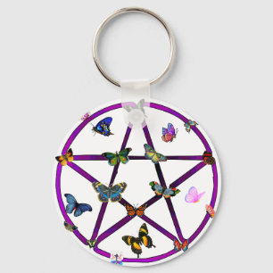 Wiccan Star and Butterflies Keychain