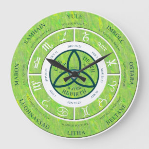 wiccan wheel of the year clock marble look green