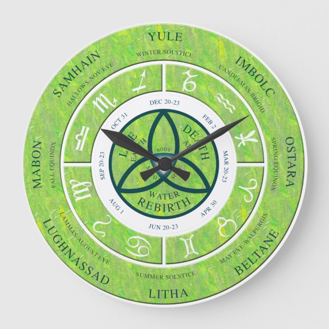 wiccan wheel of the year clock marble look green (Front)