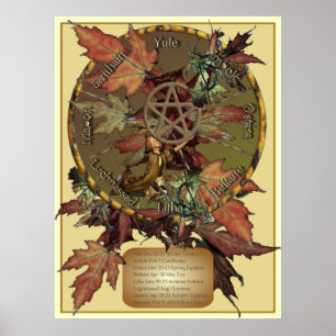 Wiccan Wheel With Pentacle Print