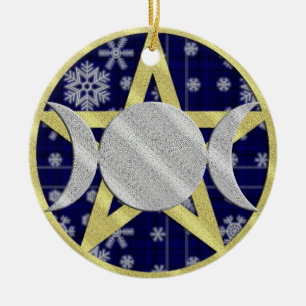 Wiccan Yule Christmas Snowflake Pentagram ornament
