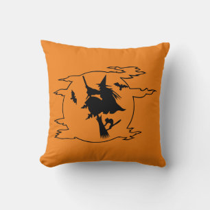 Wich and broom  Halloween Throw Pillow