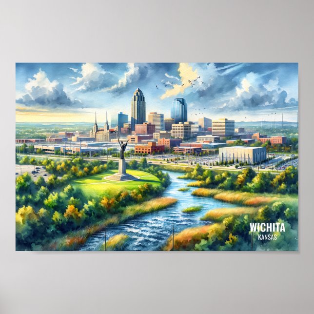 Wichita Kansas Famous Travel Places watercolor Poster (Front)