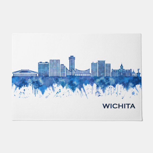 Wichita Kansas Skyline Blue Doormat (Front)
