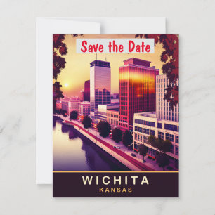 Wichita Kansas Skyline Sunset Wedding Invitation