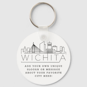 Wichita, Kansas Stylized Skyline   Custom Slogan Keychain