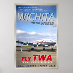 Wichita Kansas TWA Airlines New Original Retro Poster