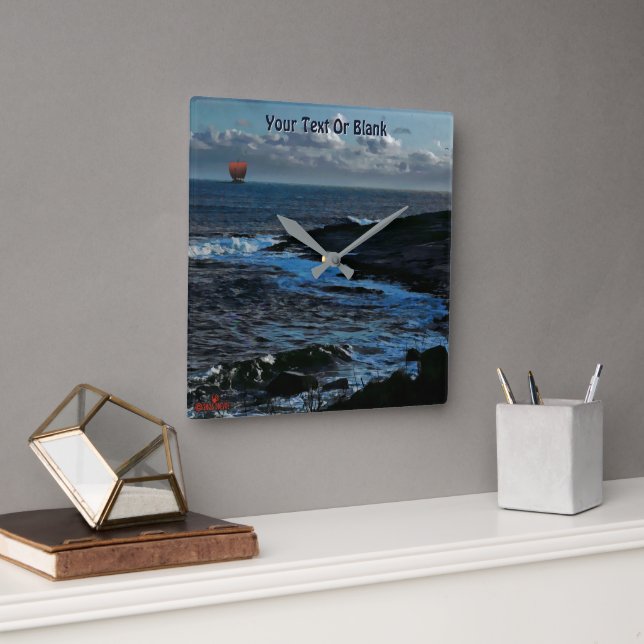 Wick Bay Viking Longship Square Wall Clock (Office)