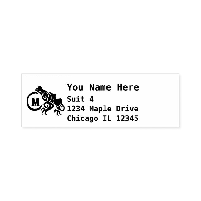 Wick Tribal Frog Monogram Return Address Self-inking Stamp (Design)