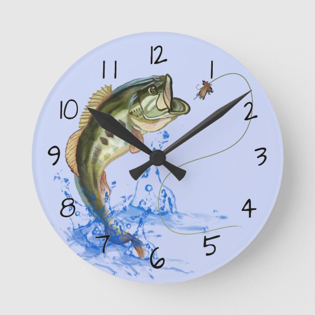 Wicked Bass Jumping Fishing Round Clock (Front)