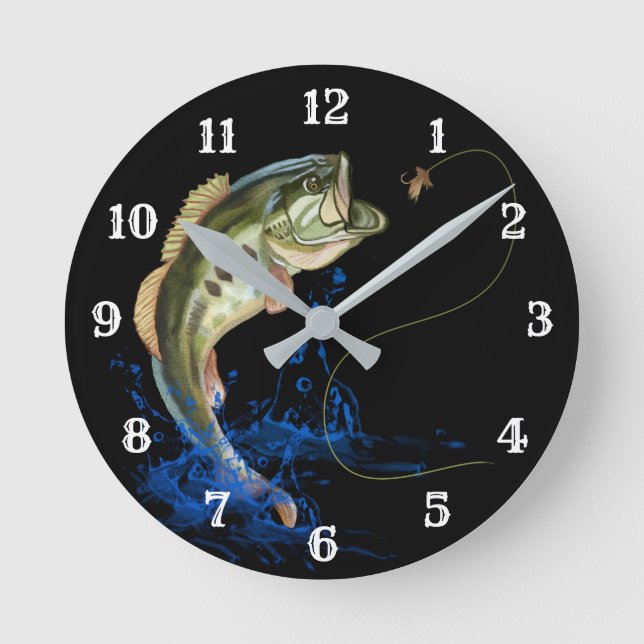 Wicked Bass Jumping Fishing Round Clock (Front)