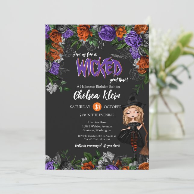 Wicked Bewitched Halloween Costume Party Birthday Invitation (Standing Front)