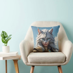 Wicked Blue Eyed Cat Throw Pillow