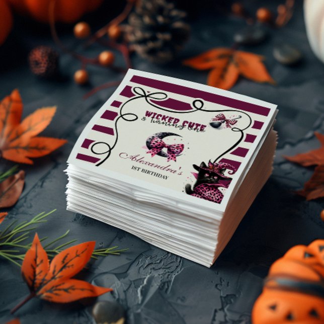 Wicked Cute & Turning One Girl Halloween 1st Birth Napkin (Creator Uploaded)
