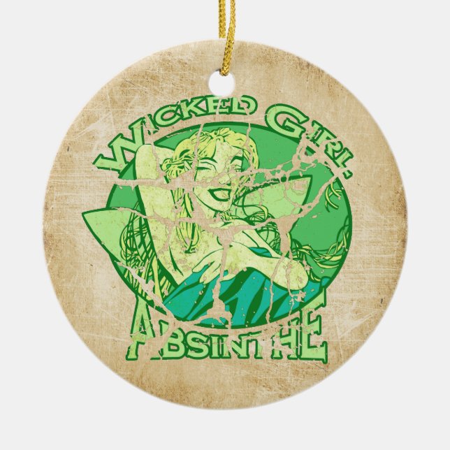 Wicked Girl Absinthe Vintage Ceramic Ornament (Front)