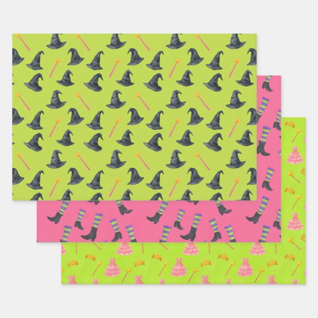 Wicked Good Pink & Green Witchy Gift Wrap (Set)
