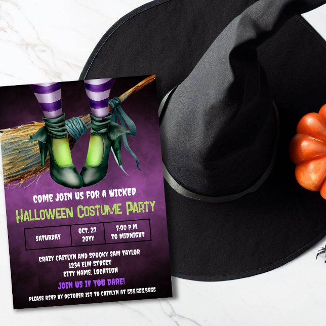Wicked Halloween Costume Party Invitation (Celebrate a wicked Halloween costume party by sending out these wicked witch Halloween invitations.)