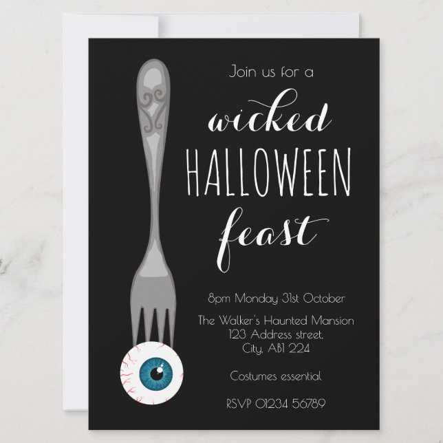 Wicked Halloween feast party invitation black (Front)