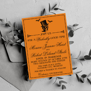 Wicked Halloween Orange Black Gothic Wedding Invitation