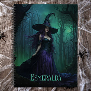Wicked Halloween Witch in Purple and Black Name Notebook