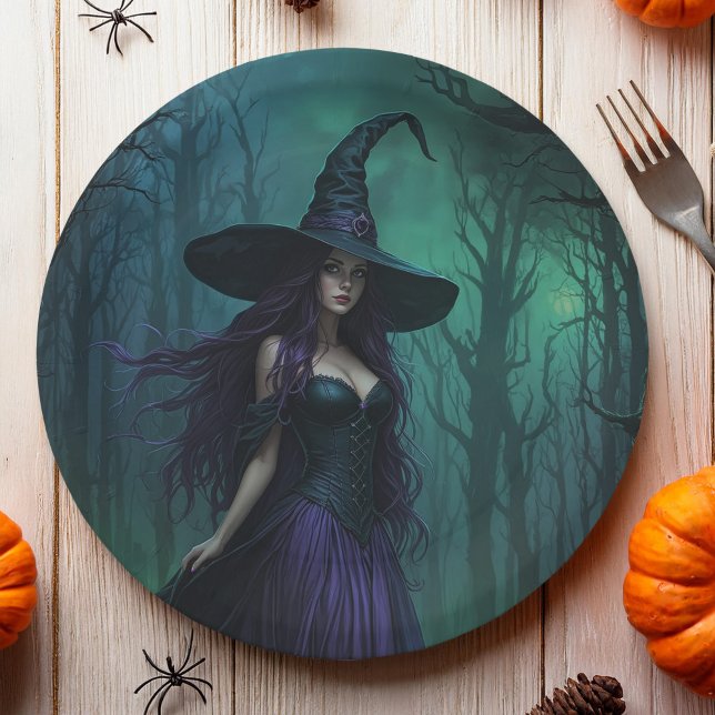 Wicked Halloween Witch in Purple and Black Paper Plate (Creator Uploaded)