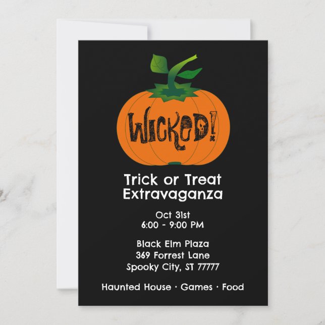 Wicked Happy Halloween Black Orange Pumpkin Invitation (Front)