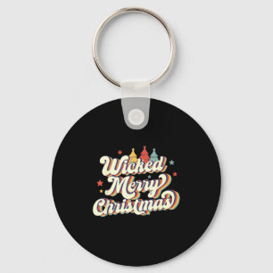 Wicked Merry Christmas Retro Groovy New England Xm Keychain