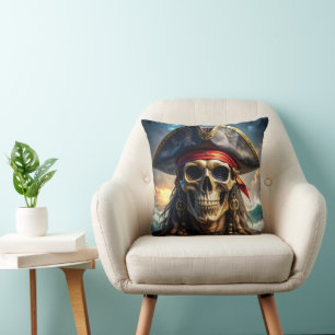Wicked Pirate Skull Throw Pillow