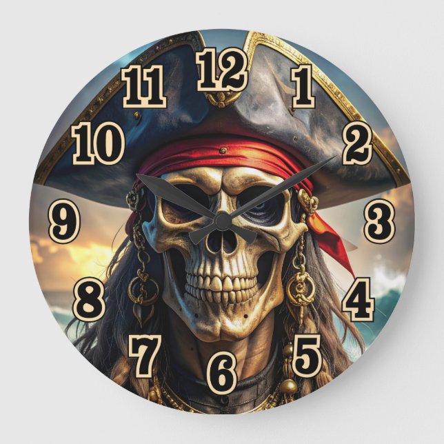 Wicked Pirate Skull Wall Clock (Front)