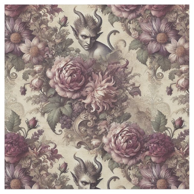 Wicked Plum Petals – Gothic Classic Tile Fabric (Close Up)