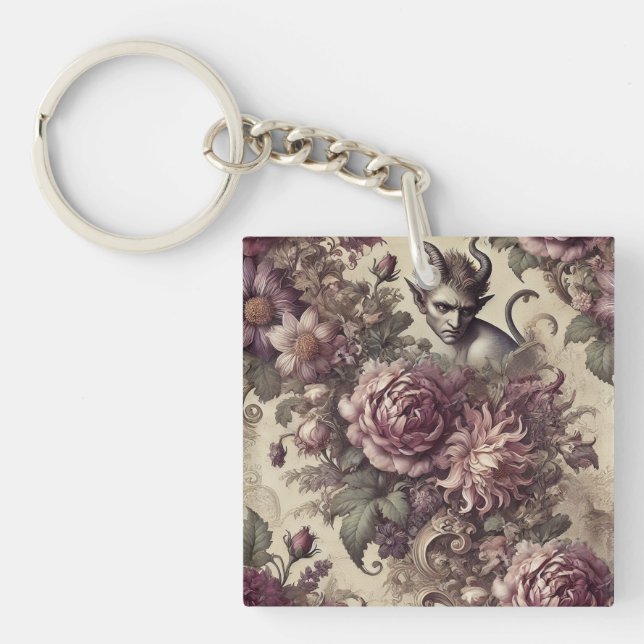 Wicked Plum Petals – Gothic Floral Design Keychain (Front)