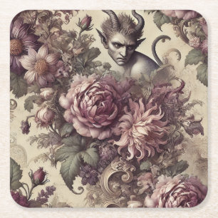 Wicked Plum Petals – Gothic Floral Design Square Paper Coaster