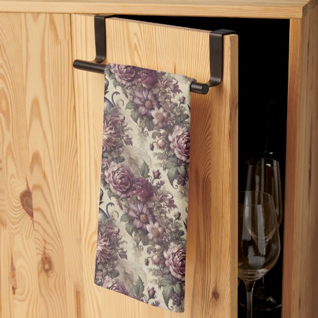 Wicked Plum Petals – Gothic Victorian Kitchen Towel (Thirds Fold)