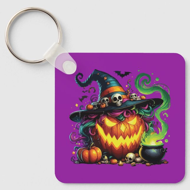 Wicked Pumpkin Witch Cauldron Keychain (Front)