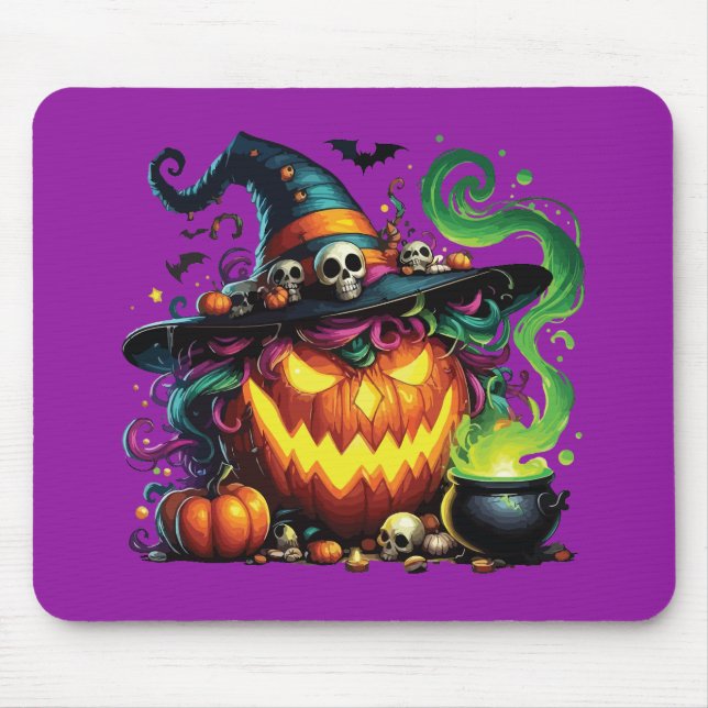 Wicked Pumpkin Witch Cauldron Mouse Pad (Front)